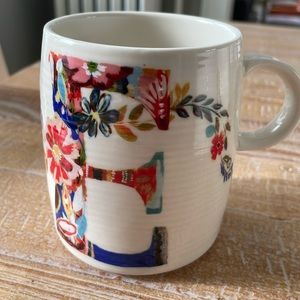 Anthropologie Starla Halfmann floral monogram "E" mug